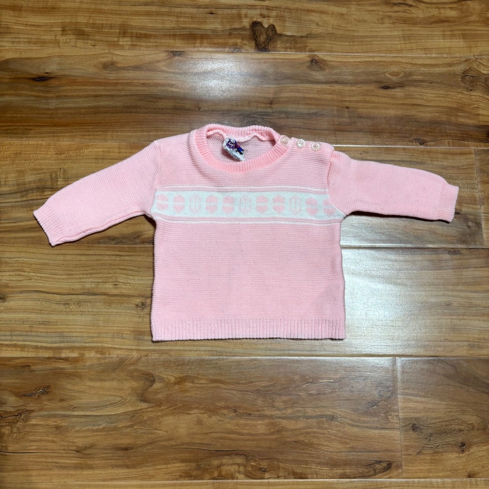 Panda Bear Knit Sweater Vintage Pink White Patterned Infant Baby 0-6 Months